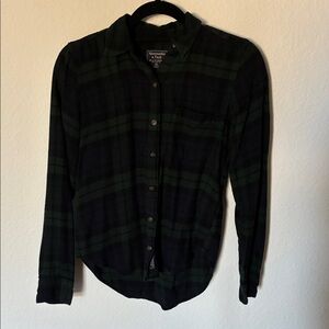 Abercrombie & Fitch Blue and Green Plaid Shirt XS
